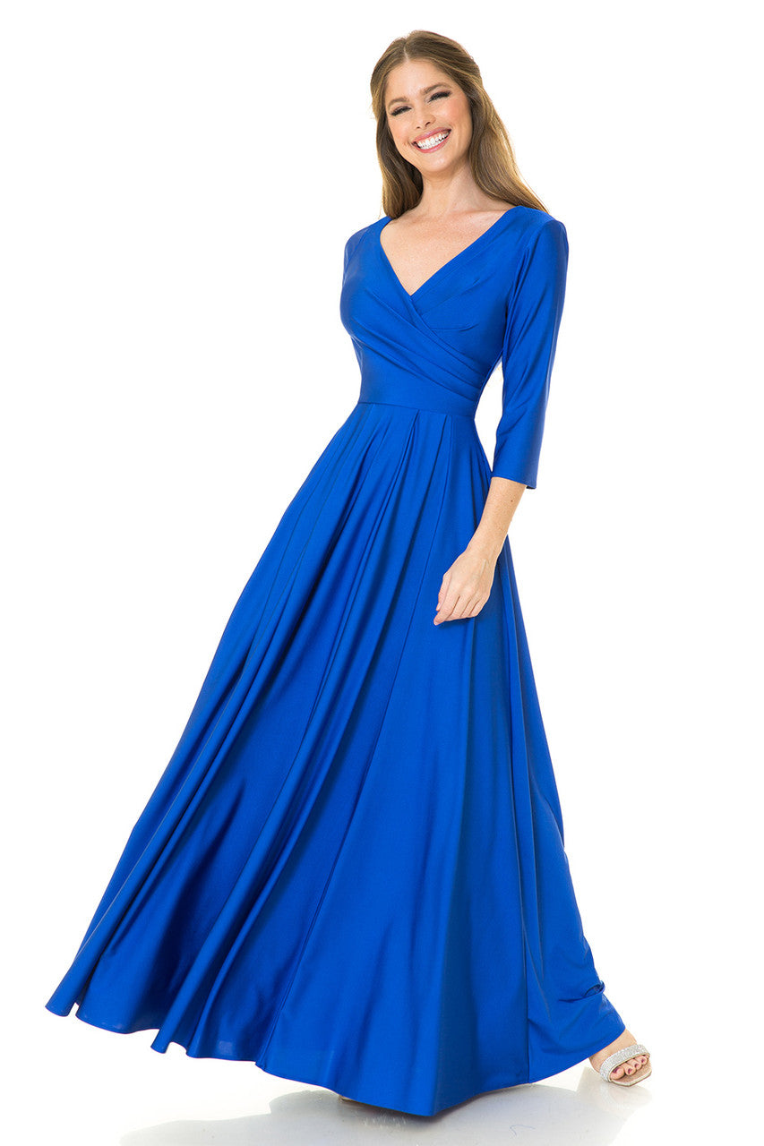 3/4 Sleeve V-Neck A-line Gown by Lenovia 5243