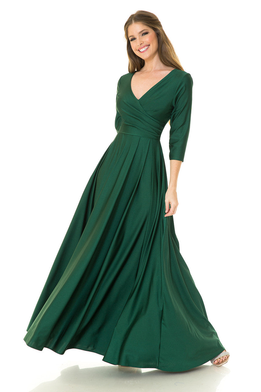 3/4 Sleeve V-Neck A-line Gown by Lenovia 5243