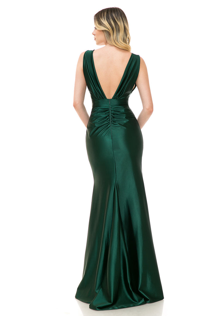 Satin Fitted Illusion V-Neck Gown by Lenovia 5248