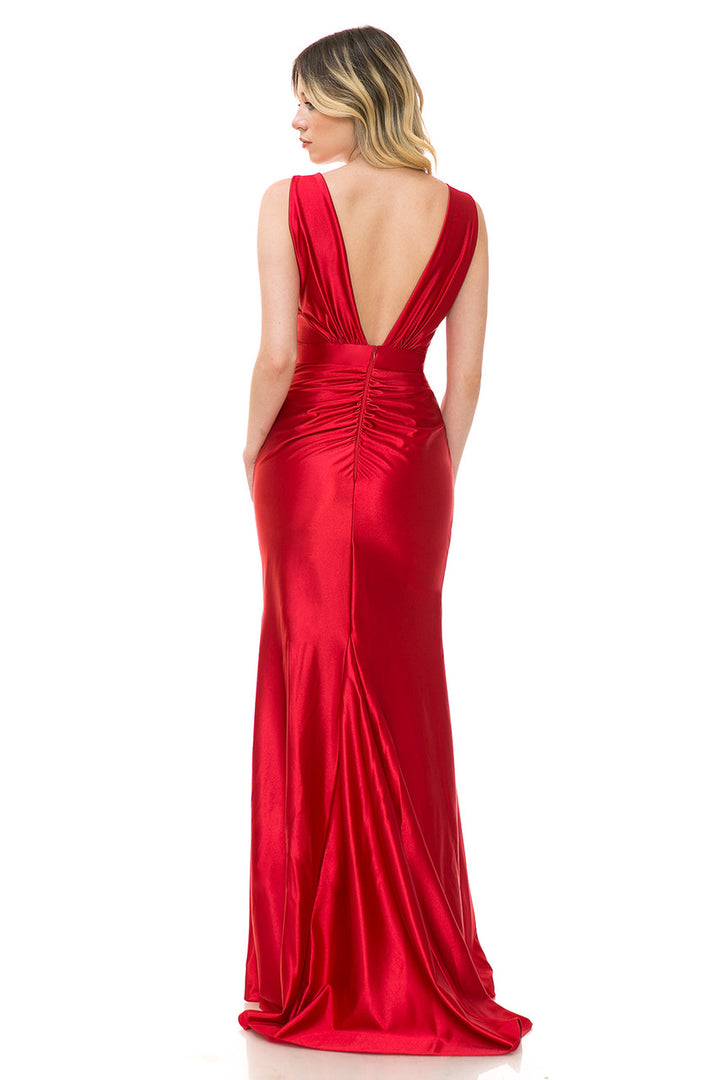Satin Fitted Illusion V-Neck Gown by Lenovia 5248