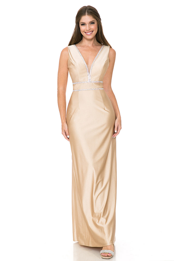 Beaded Satin Fitted Sleeveless Gown by Lenovia 5254