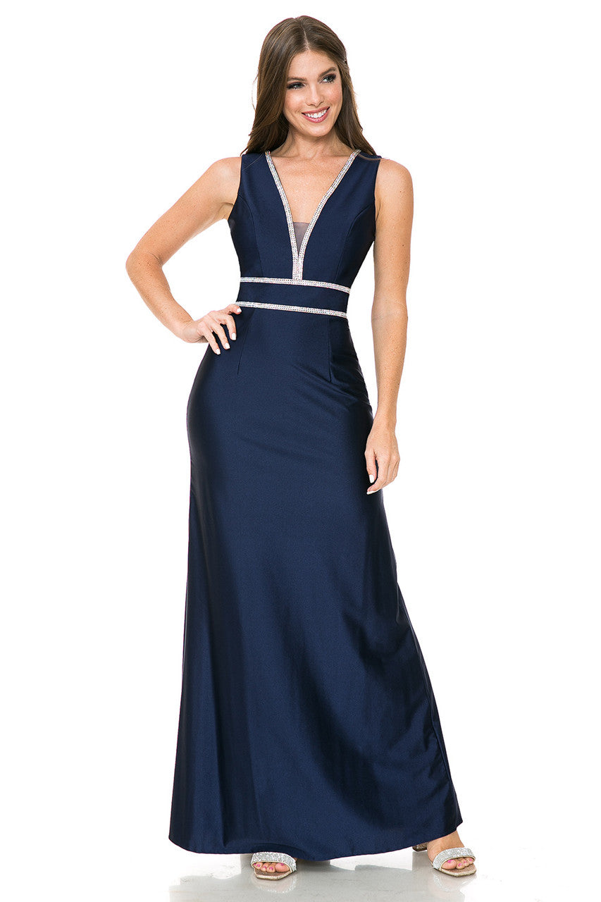 Beaded Satin Fitted Sleeveless Gown by Lenovia 5254