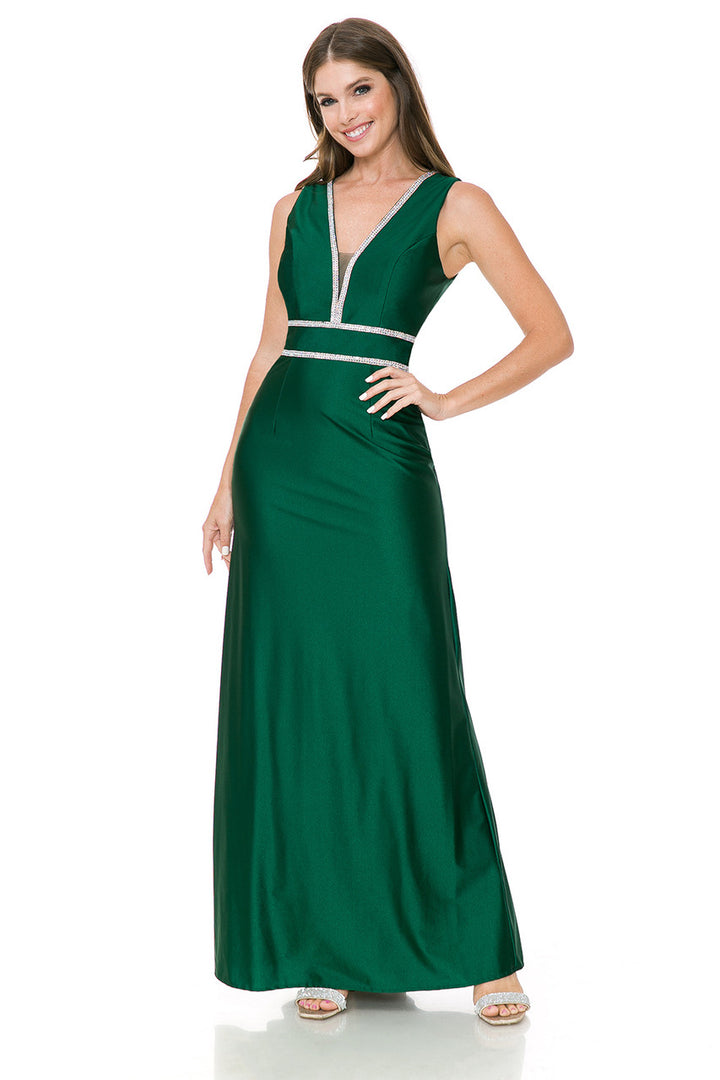 Beaded Satin Fitted Sleeveless Gown by Lenovia 5254