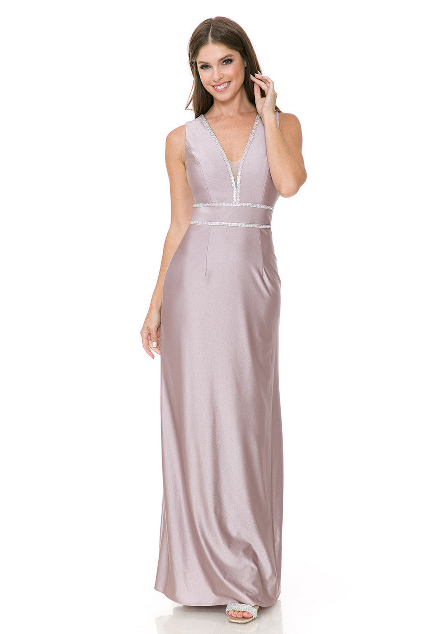 Beaded Satin Fitted Sleeveless Gown by Lenovia 5254