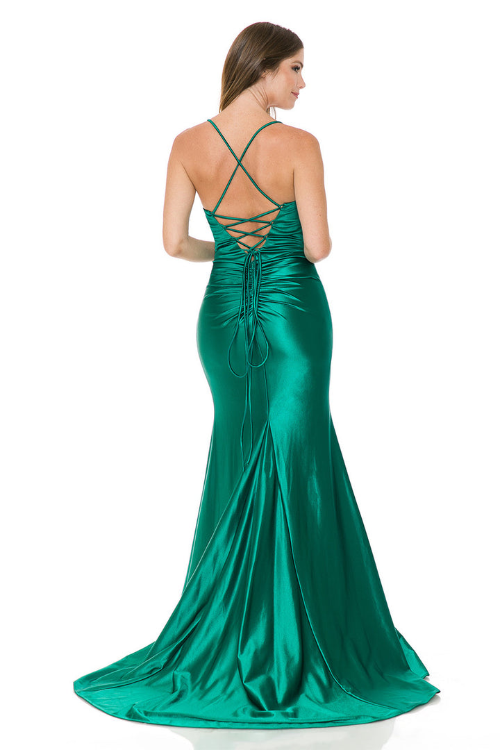 Satin Fitted Sleeveless Slit Gown by Lenovia 8158