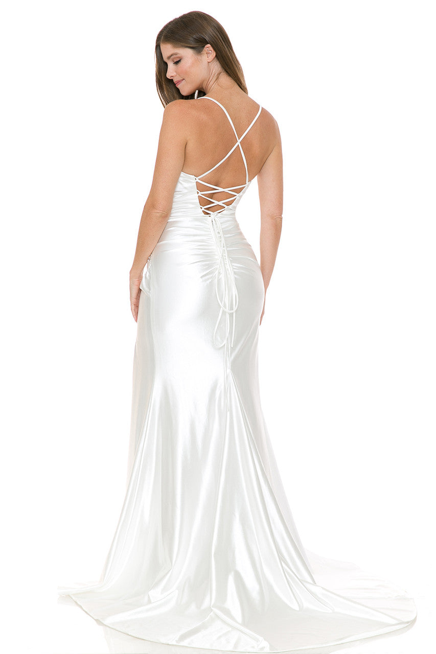 Satin Fitted Sleeveless Slit Gown by Lenovia 8158