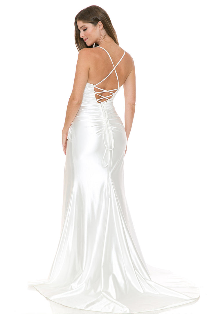 Satin Fitted Sleeveless Slit Gown by Lenovia 8158