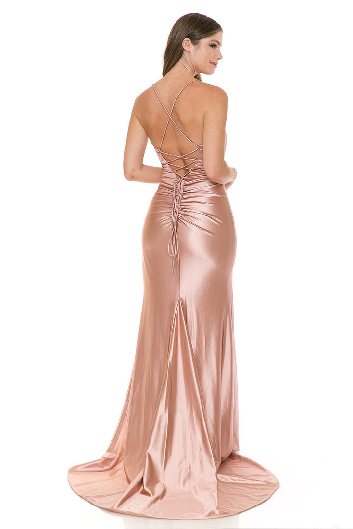 Satin Fitted Sleeveless Slit Gown by Lenovia 8158