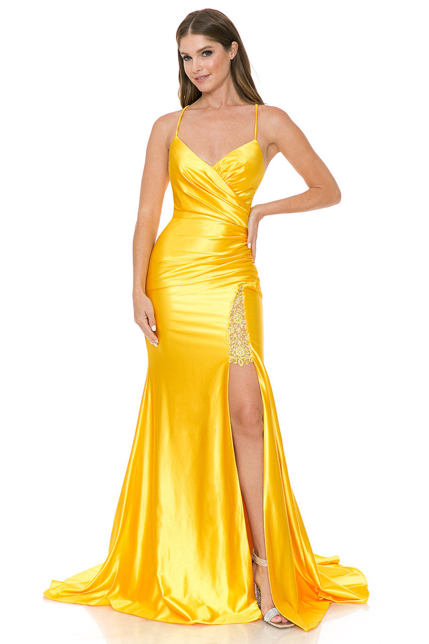Satin Fitted Sleeveless Slit Gown by Lenovia 8158