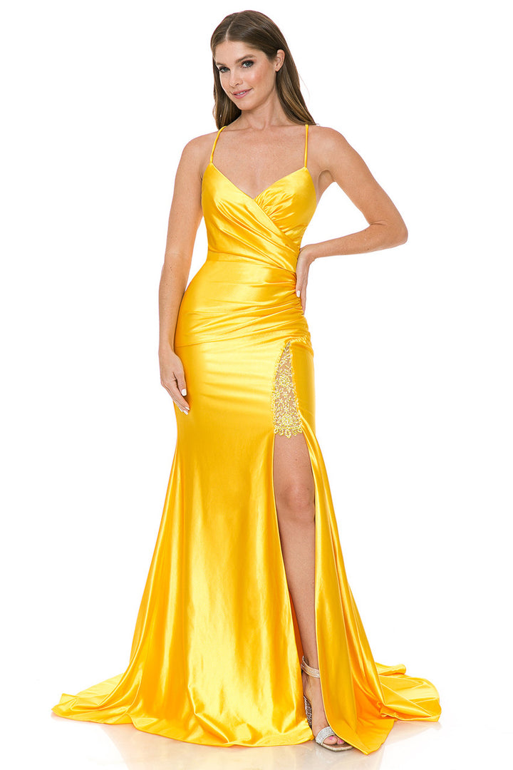 Satin Fitted Sleeveless Slit Gown by Lenovia 8158