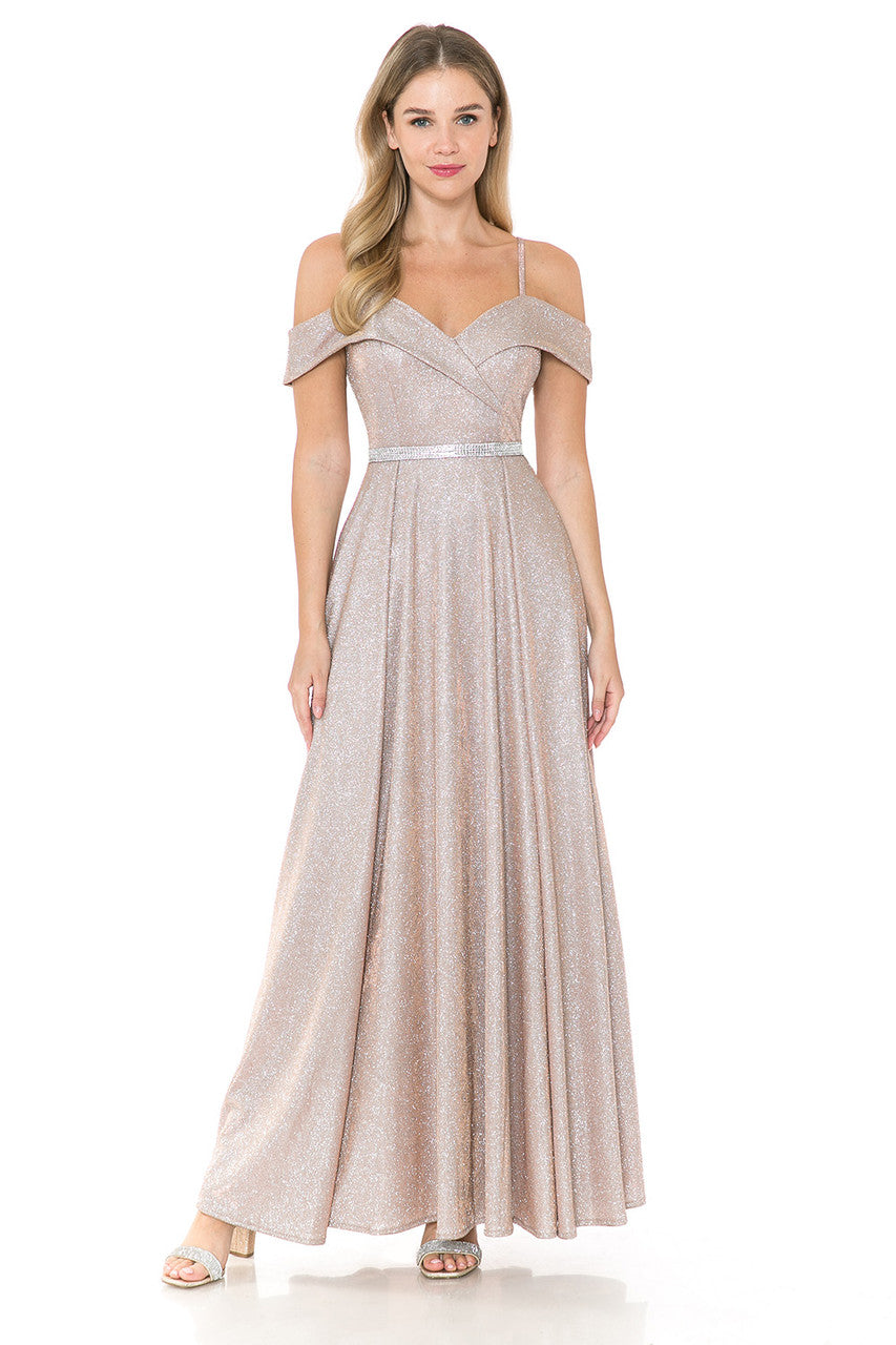 Metallic Cold Shoulder A-line Gown by Lenovia 5236