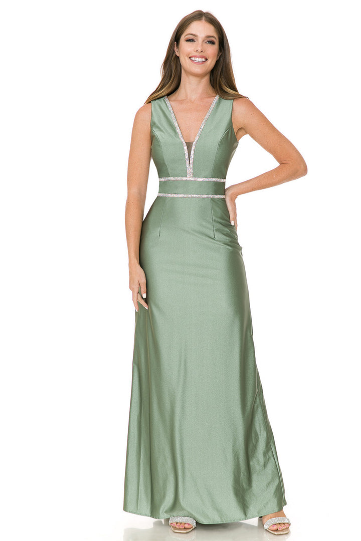 Beaded Satin Fitted Sleeveless Gown by Lenovia 5254