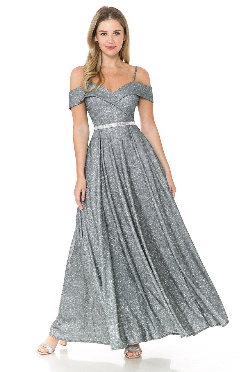 Metallic Cold Shoulder A-line Gown by Lenovia 5236