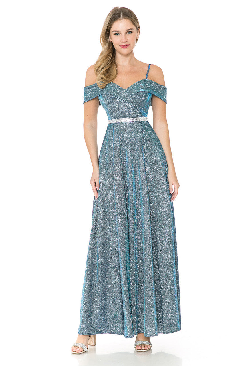 Metallic Cold Shoulder A-line Gown by Lenovia 5236
