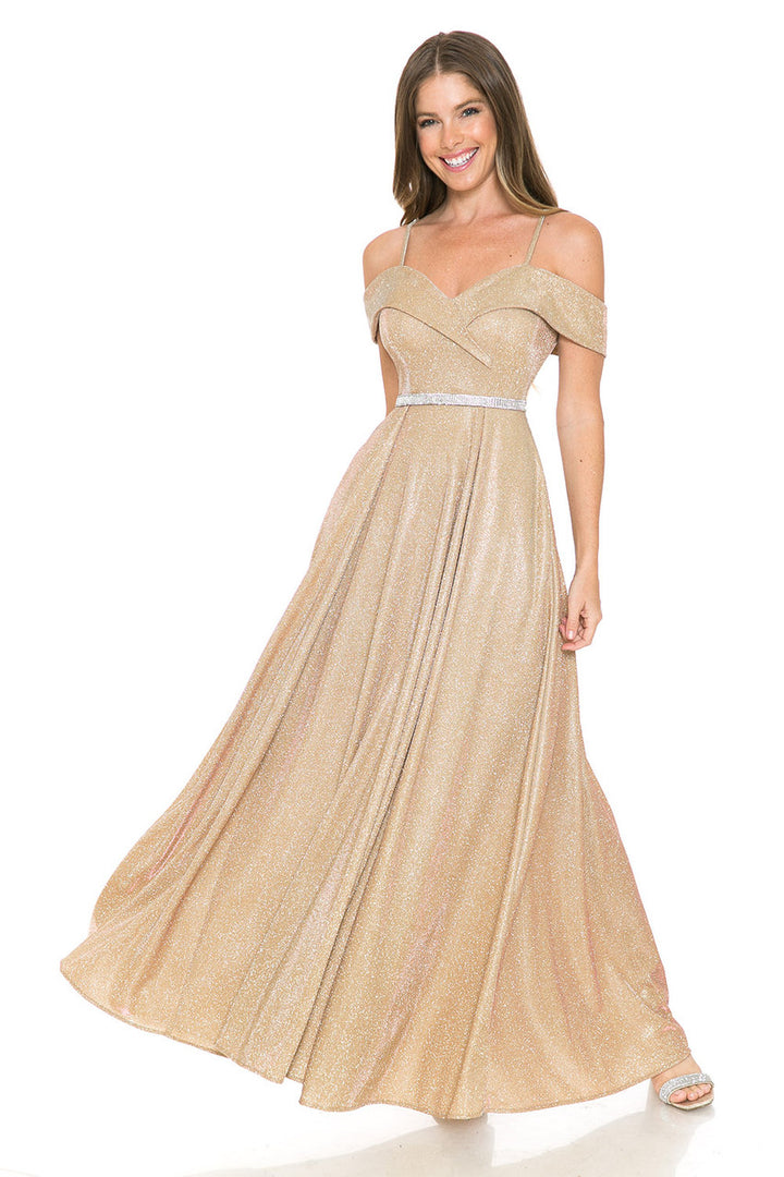 Metallic Cold Shoulder A-line Gown by Lenovia 5236