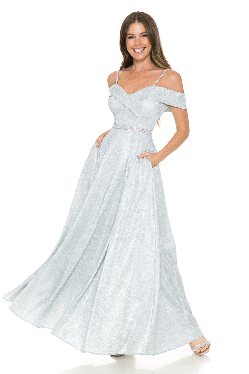 Metallic Cold Shoulder A-line Gown by Lenovia 5236