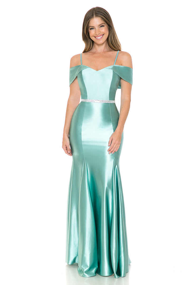 Satin Fitted Cold Shoulder Gown by Lenovia 5244
