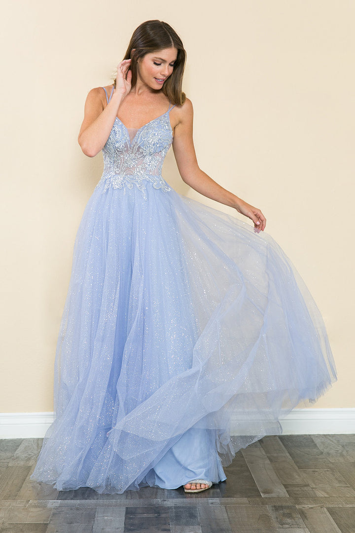 Glitter Tulle Sleeveless A-line Gown by Lenovia 8183