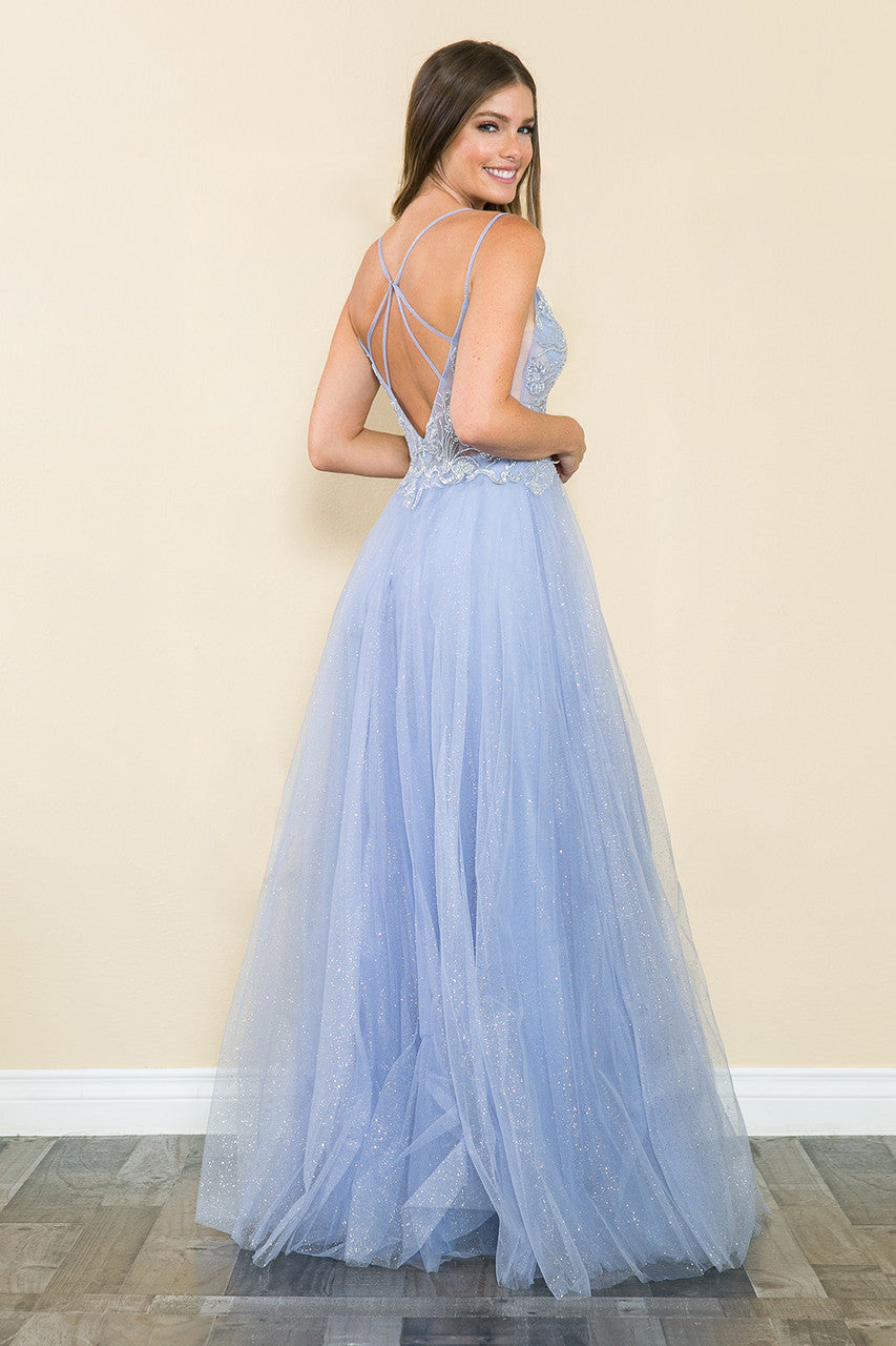 Glitter Tulle Sleeveless A-line Gown by Lenovia 8183