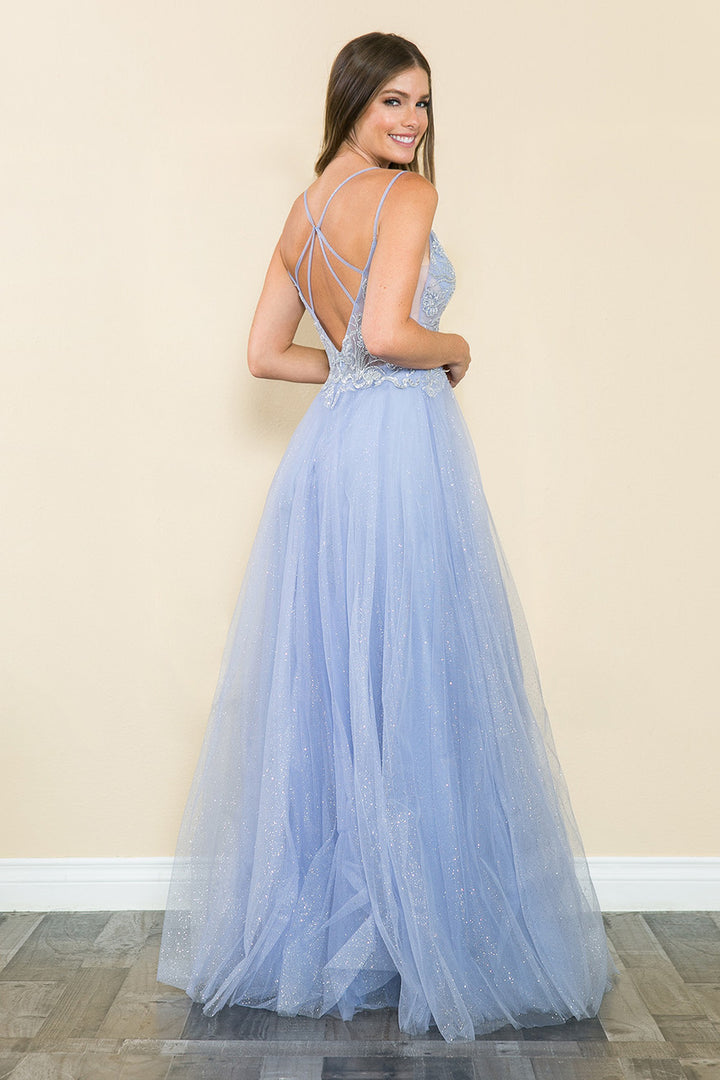 Glitter Tulle Sleeveless A-line Gown by Lenovia 8183