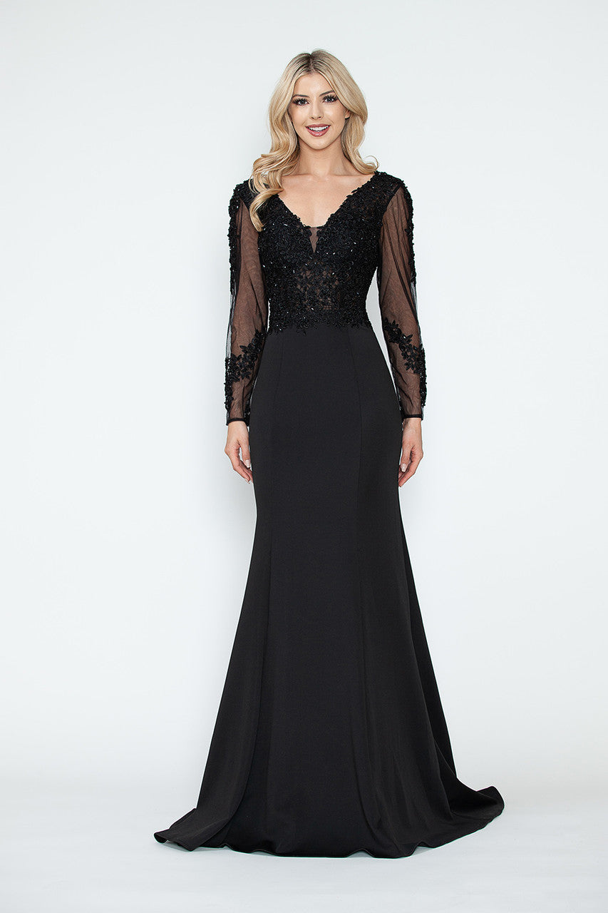 Embroidered Long Sleeve A-line Gown by Lenovia 8323