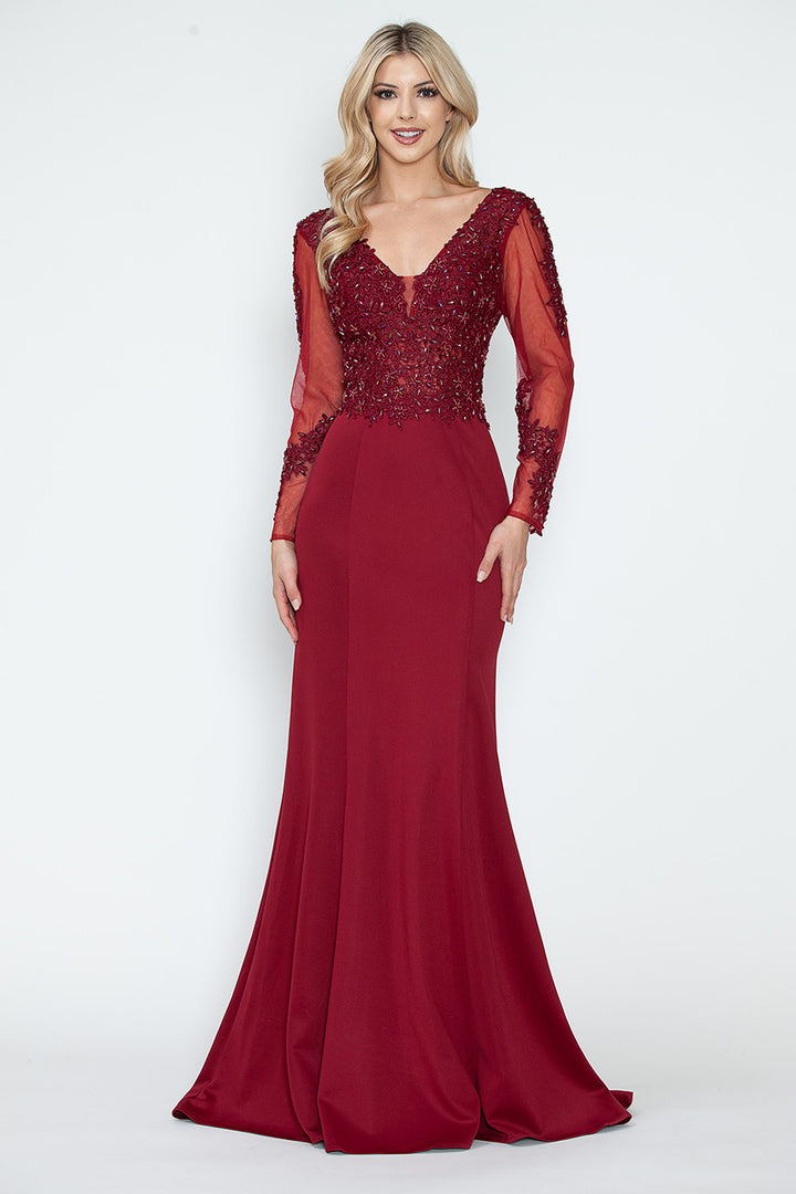 Embroidered Long Sleeve A-line Gown by Lenovia 8323