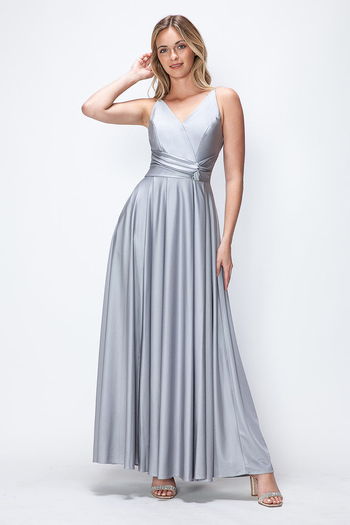 Satin Sleeveless A-line Slit Gown by Lenovia 5275