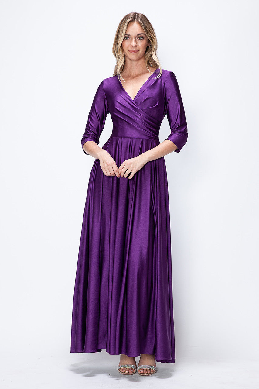 3/4 Sleeve V-Neck A-line Gown by Lenovia 5243