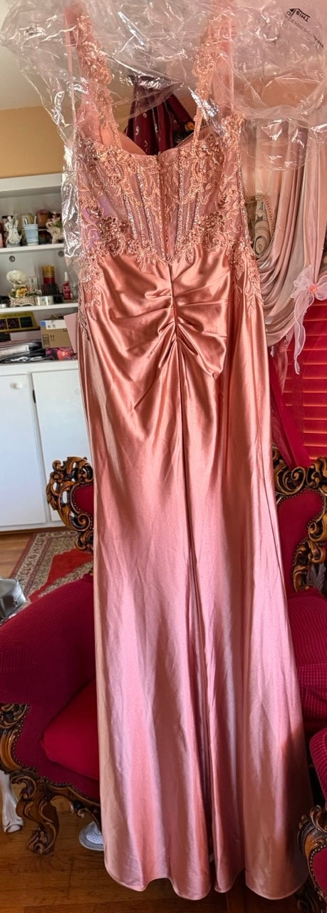 Applique Satin Sleeveless Slit Gown by Ladivine CD775
