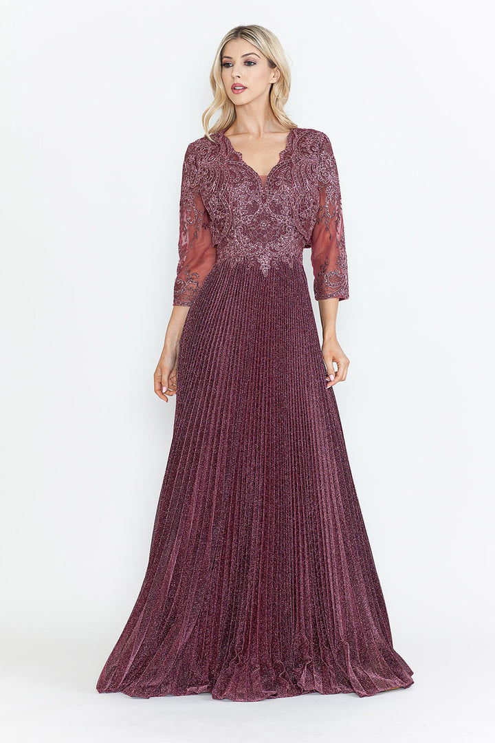 Pleated 2-Piece Jacket A-line Gown by Lenovia 8341