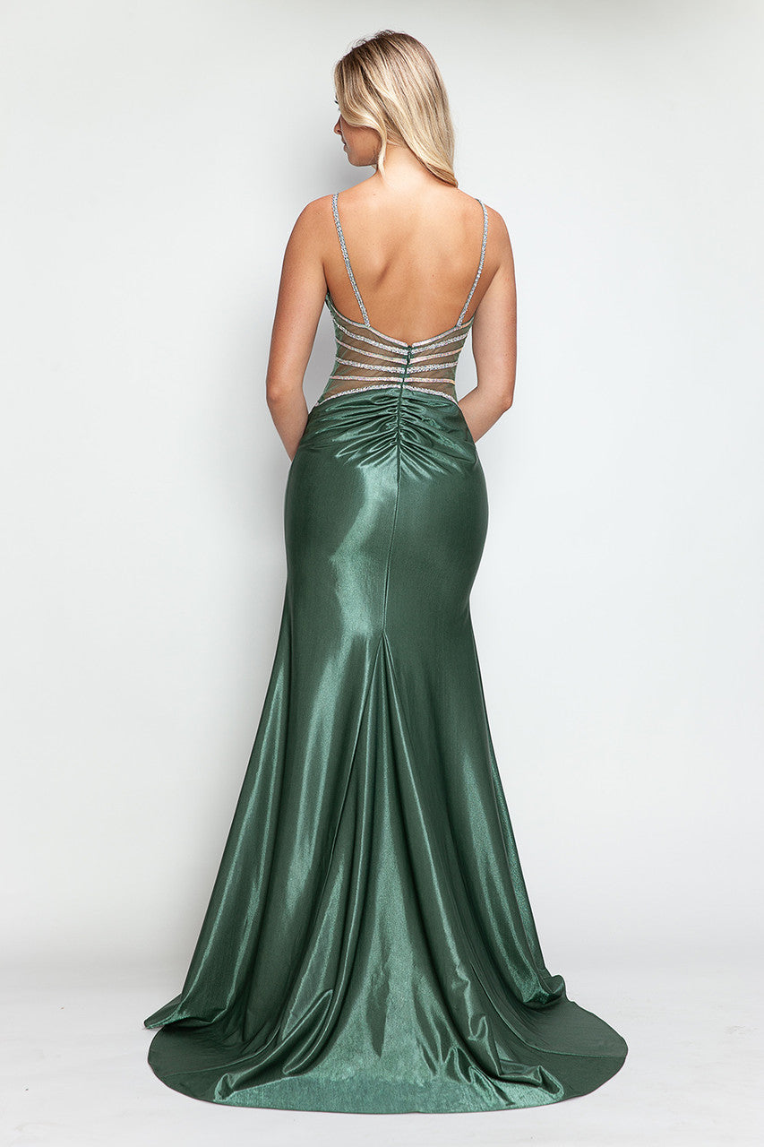 Beaded Sateen Fitted V-Neck Gown by Lenovia 8344