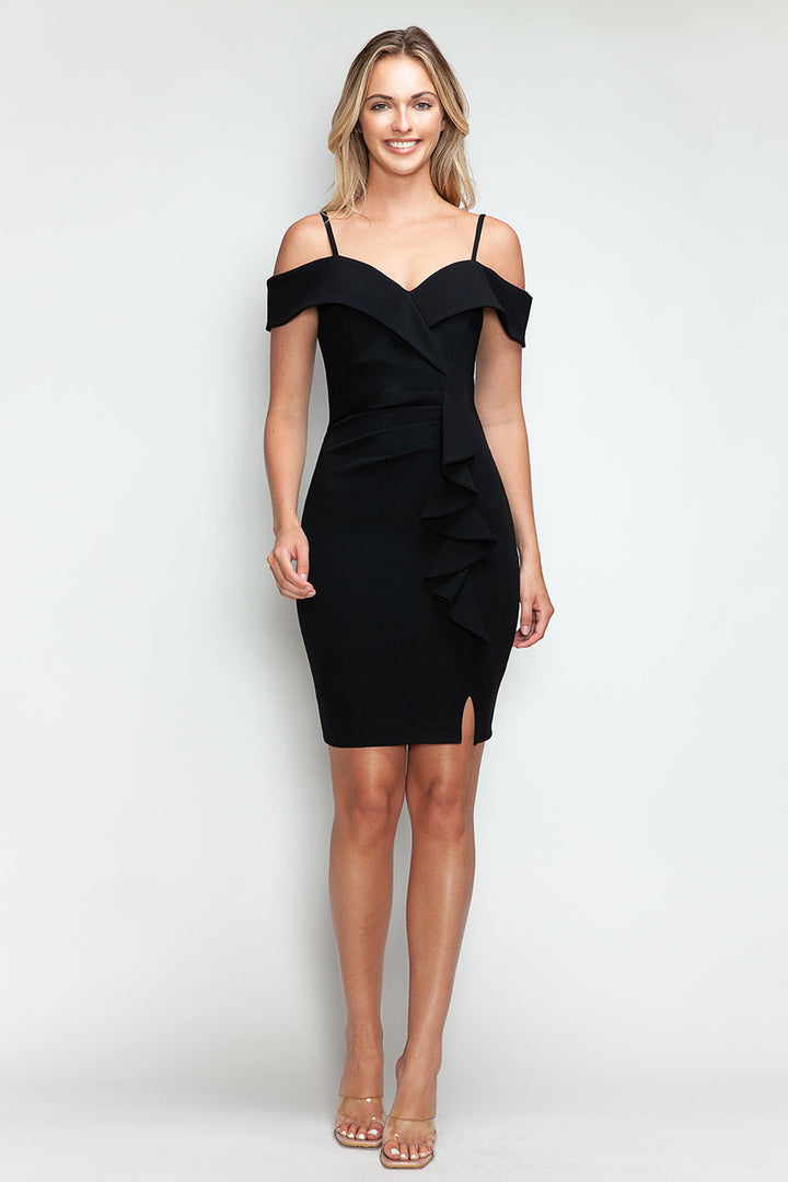 Crepe Short Cold Shoulder Ruffled Dress by Lenovia 3097