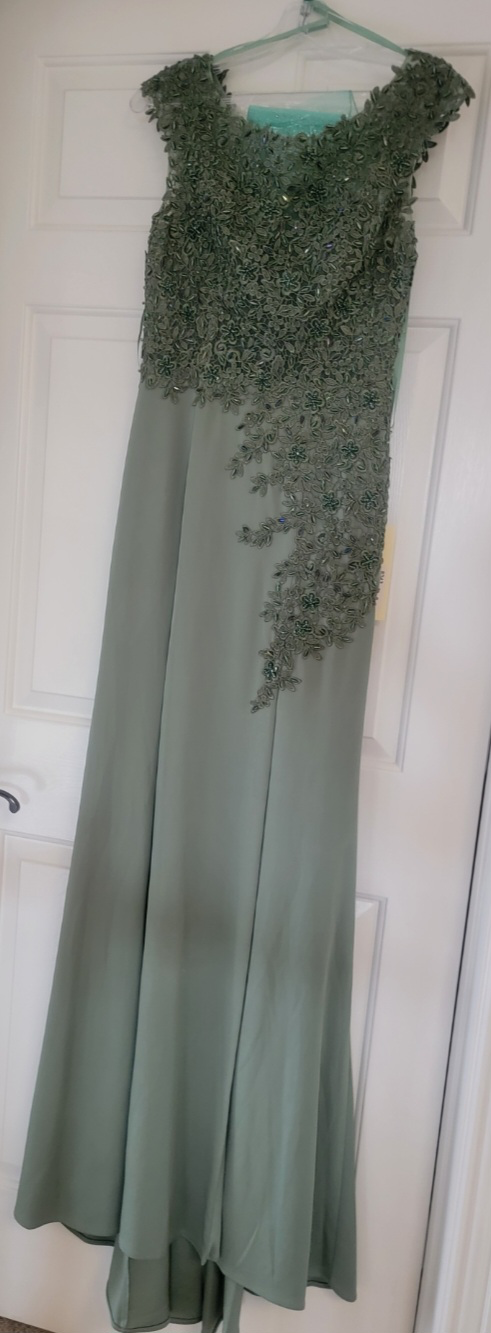 Embroidered Cap Sleeve Slit Gown by Lenovia 8343