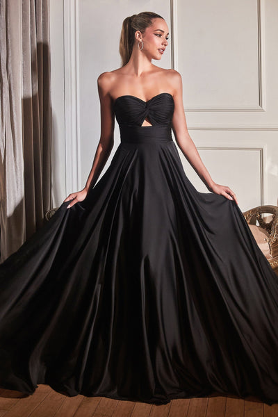 Long Satin Strapless Keyhole Dress by Ladivine 7496 - Outlet