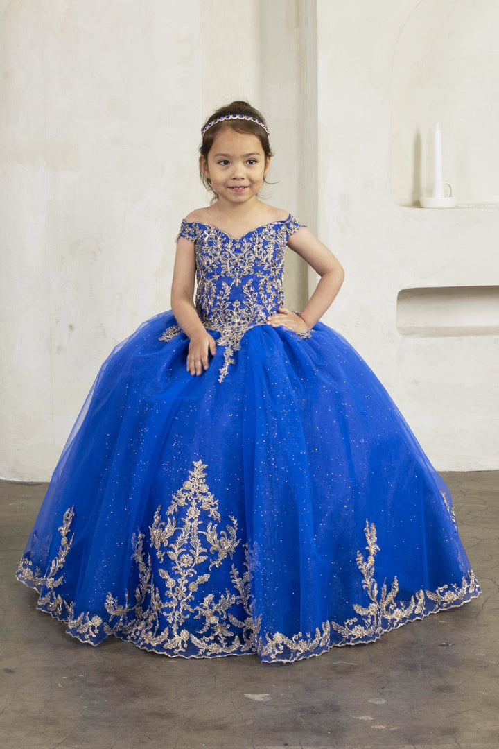 Girls Applique Off Shoulder Gown by Calla SCK-318