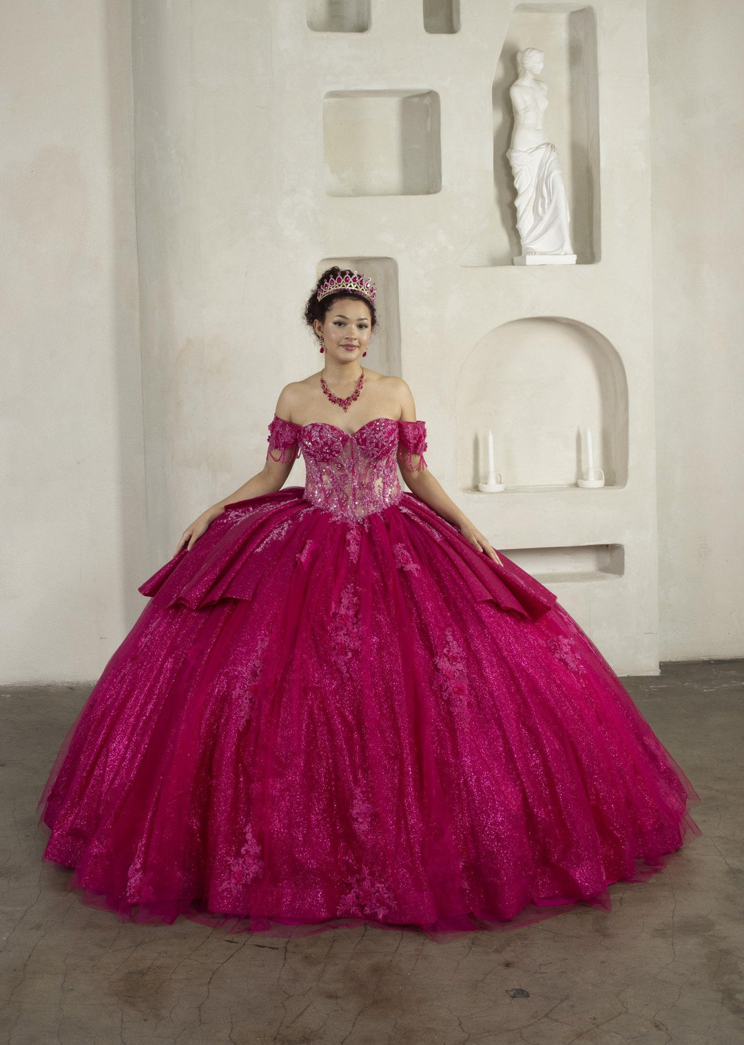 Off Shoulder Fringe Ball Gown by Calla SCL-30045