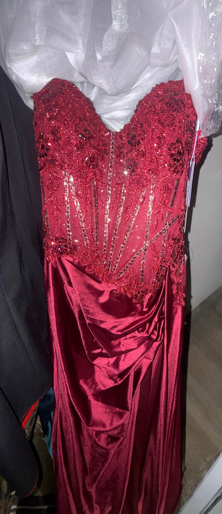 Applique Off Shoulder Slit Gown by Ladivine CD803