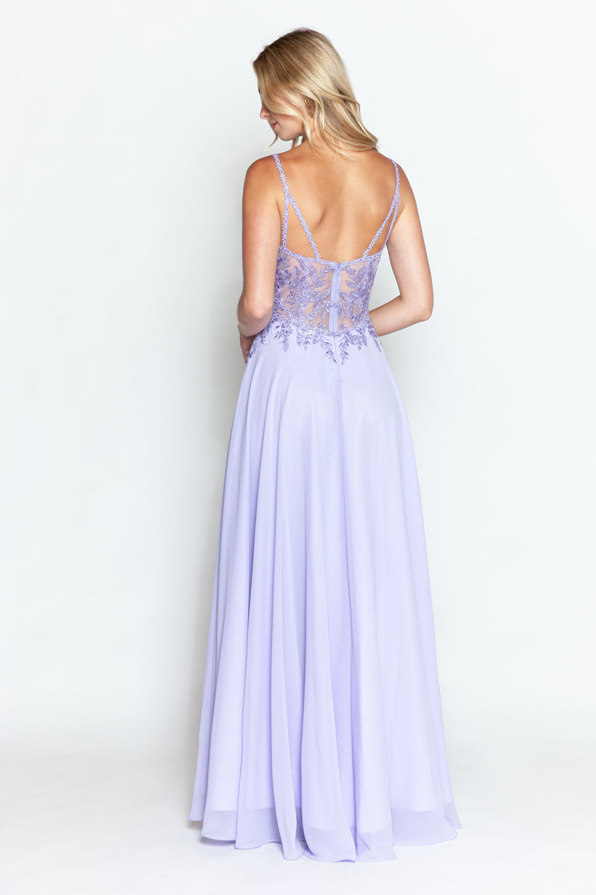 Applique Chiffon V-Neck A-line Gown by Lenovia 8185