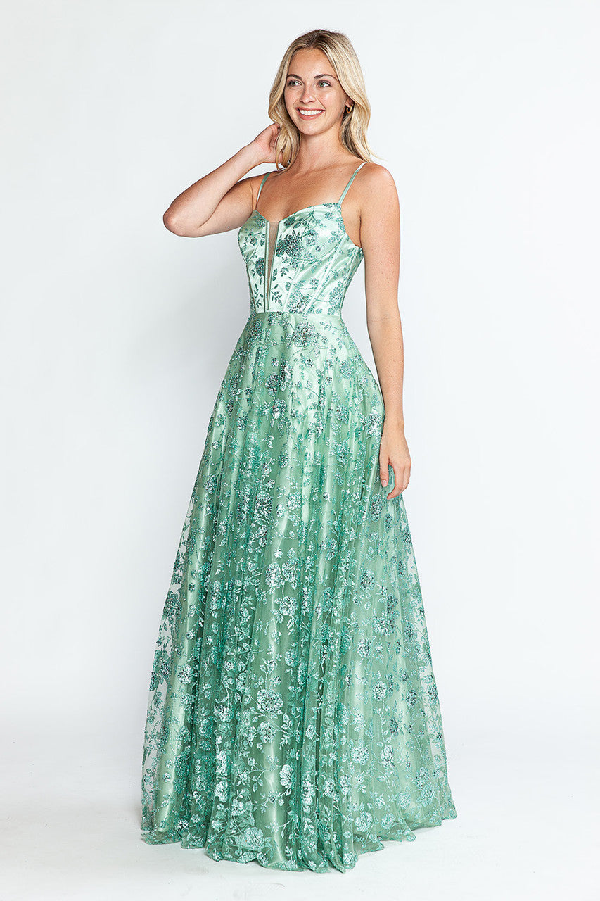 Glitter Print Sleeveless A-line Gown by Lenovia 8241