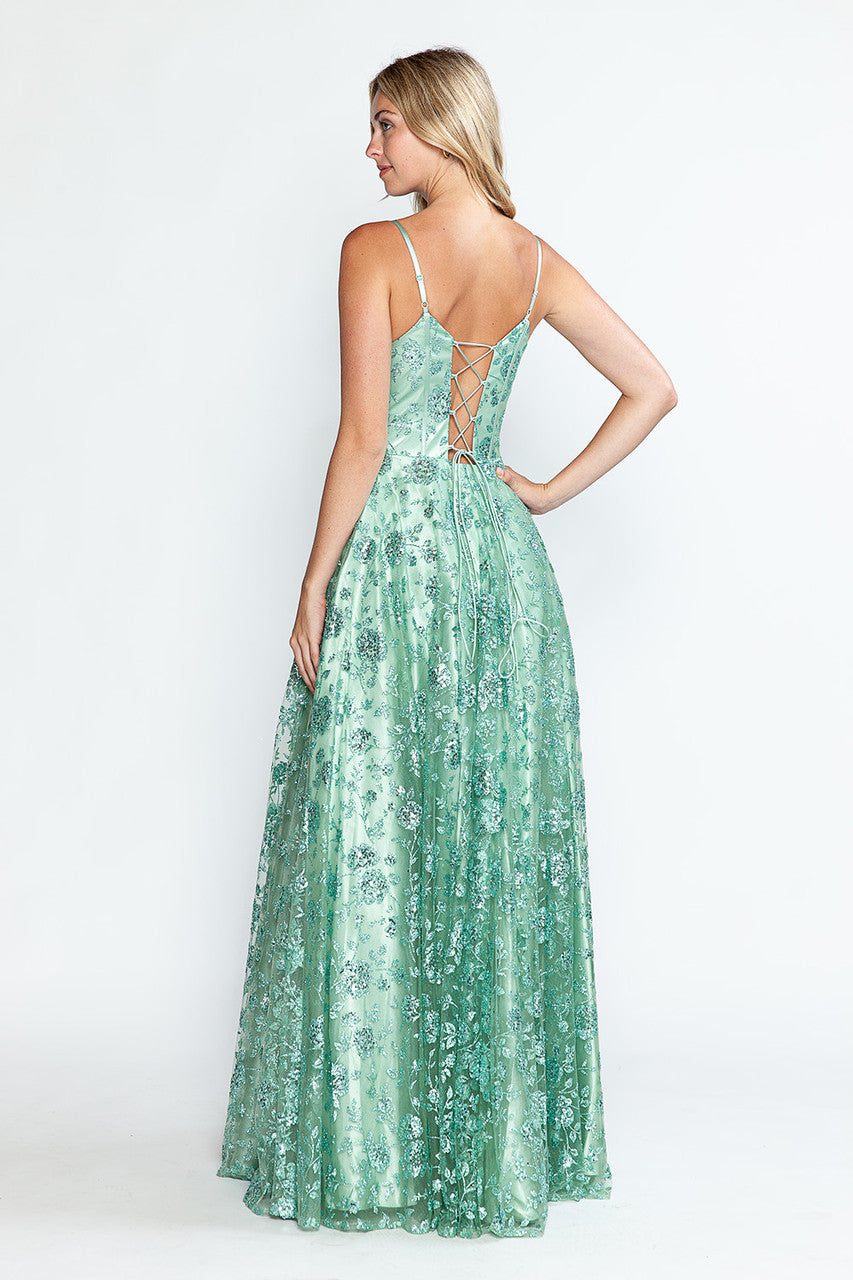 Glitter Print Sleeveless A-line Gown by Lenovia 8241