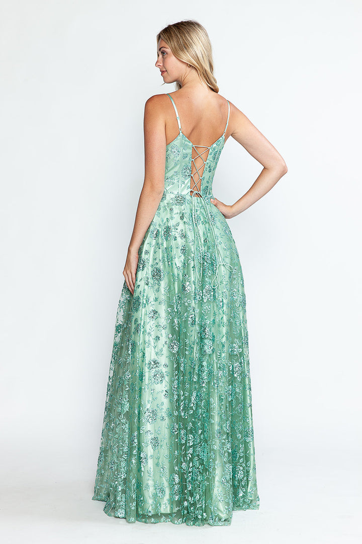 Glitter Print Sleeveless A-line Gown by Lenovia 8241