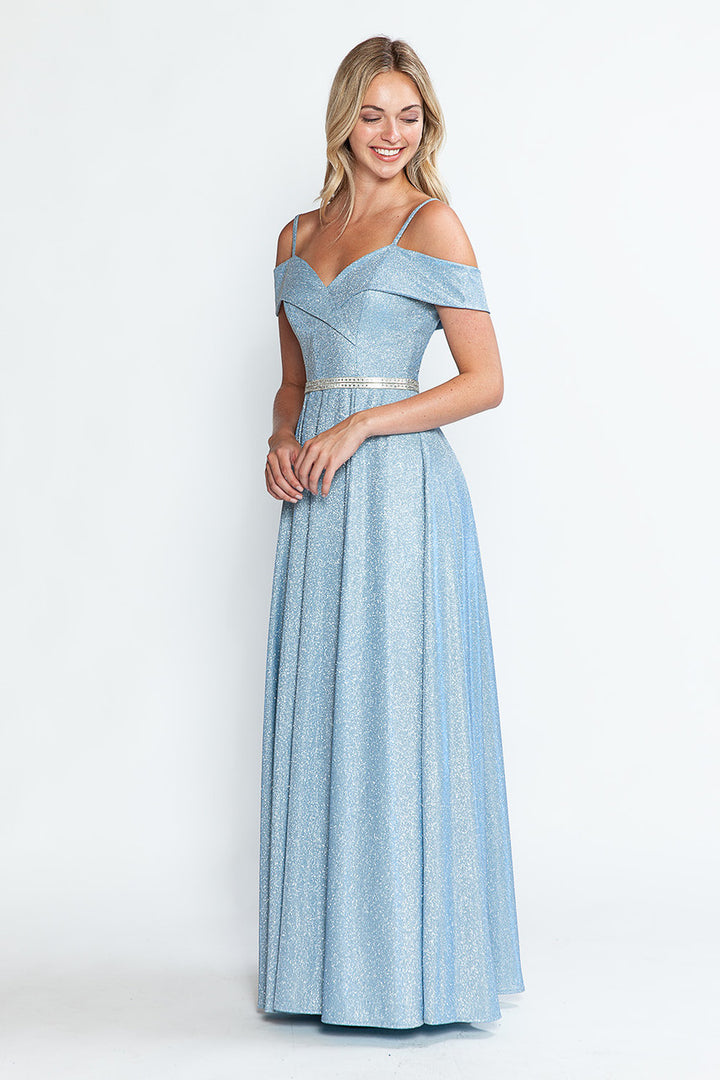 Metallic Cold Shoulder A-line Gown by Lenovia 5236