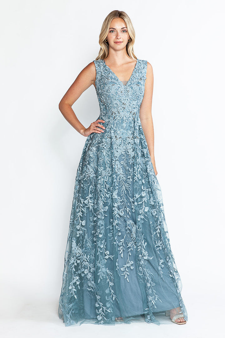 Embroidered Sleeveless A-line Gown by Lenovia 8337 - Outlet