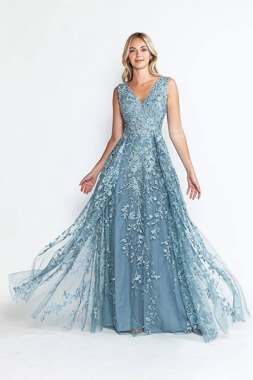 Embroidered Sleeveless A-line Gown by Lenovia 8337 - Outlet