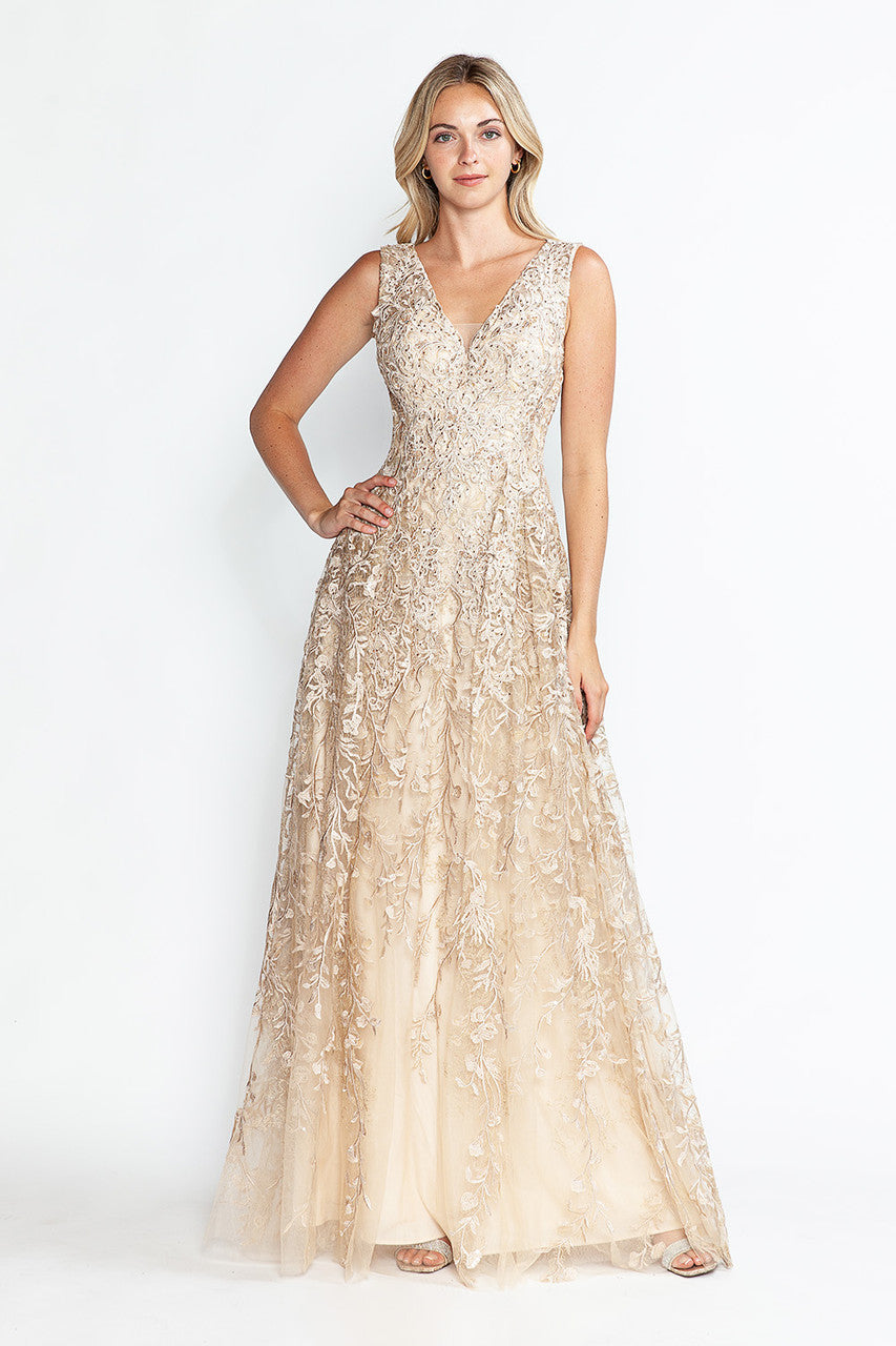 Embroidered Sleeveless A-line Gown by Lenovia 8337