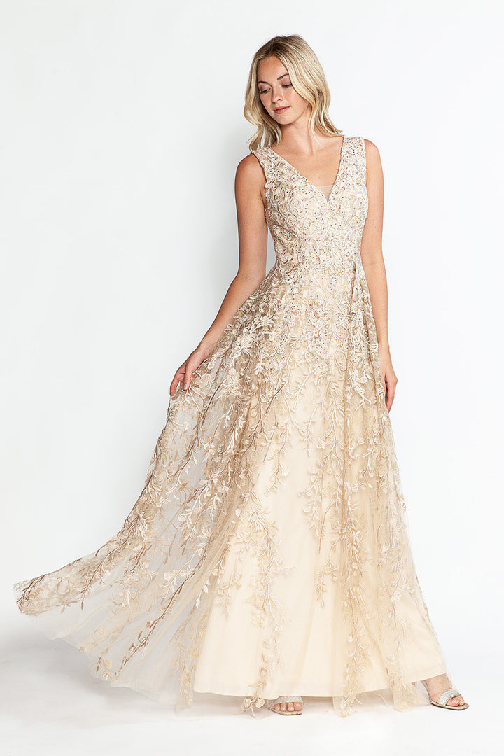 Embroidered Sleeveless A-line Gown by Lenovia 8337