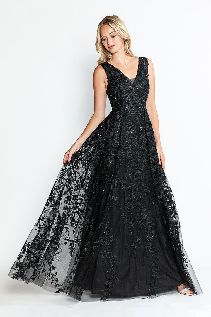 Embroidered Sleeveless A-line Gown by Lenovia 8337