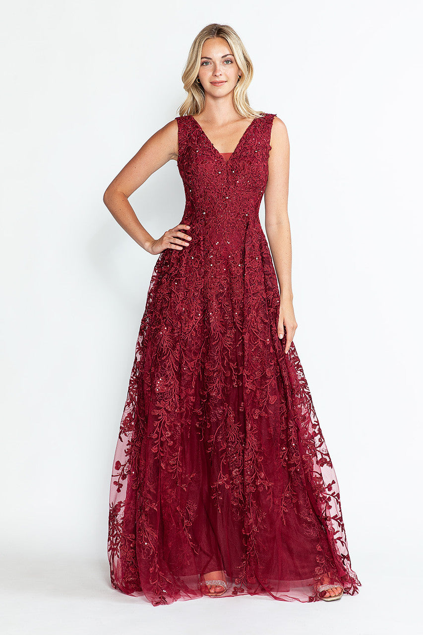 Embroidered Sleeveless A-line Gown by Lenovia 8337