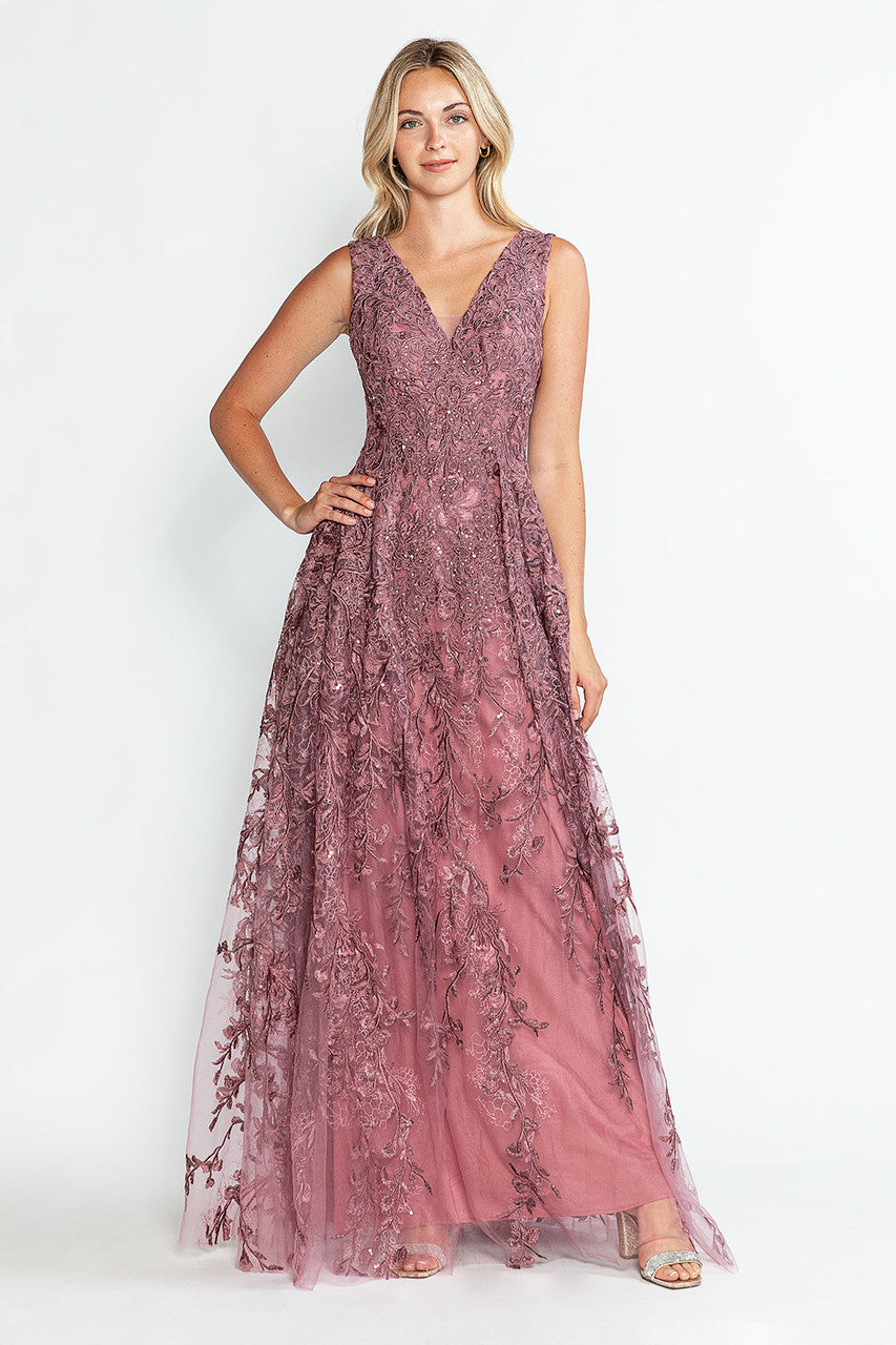 Embroidered Sleeveless A-line Gown by Lenovia 8337