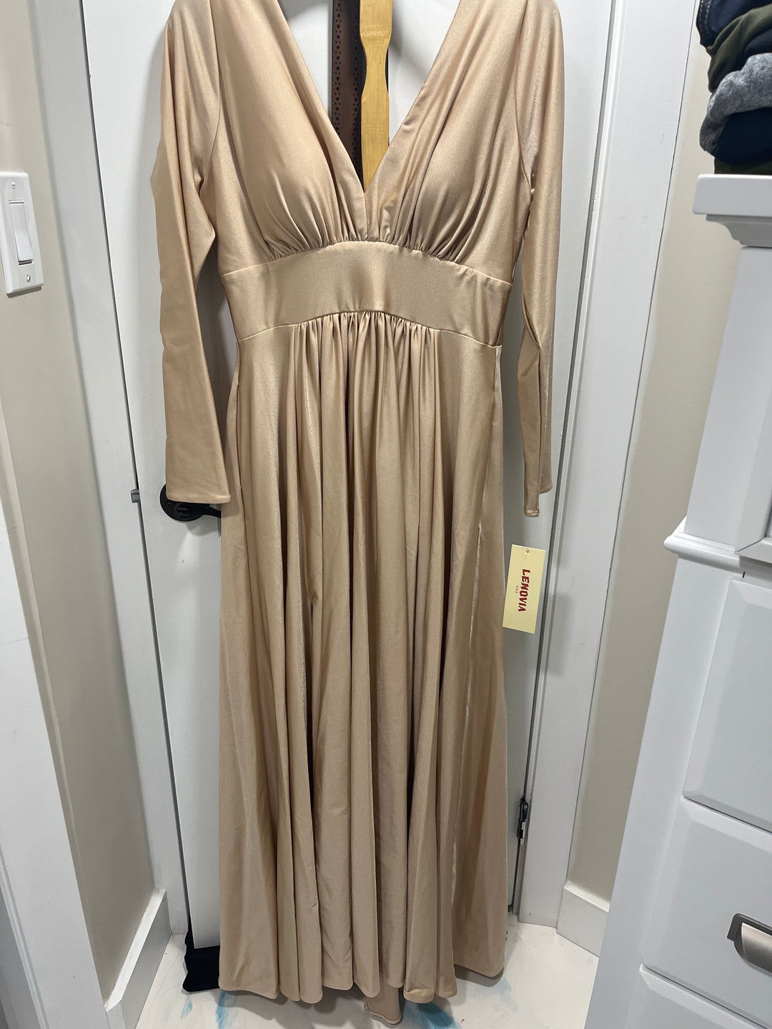Long Sleeve A-line Slit Gown by Lenovia 5231